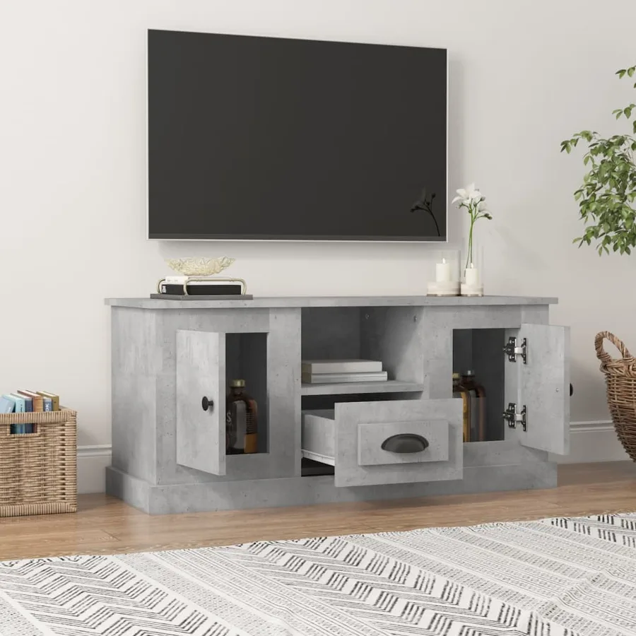 Meuble TV gris béton 100x35,5x45 cm bois d'ingénierie - 3