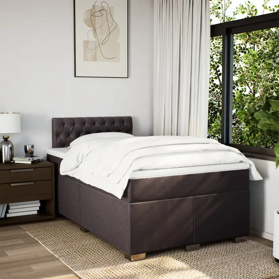 Sommier à lattes de lit et matelas marron foncé 120x190cm tissu - 3