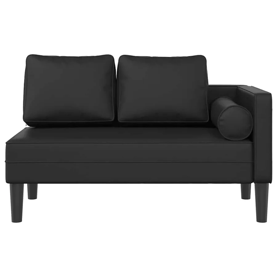 Chaise longue avec coussins noir similicuir - 3