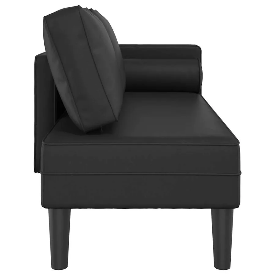 Chaise longue avec coussins noir similicuir - 4