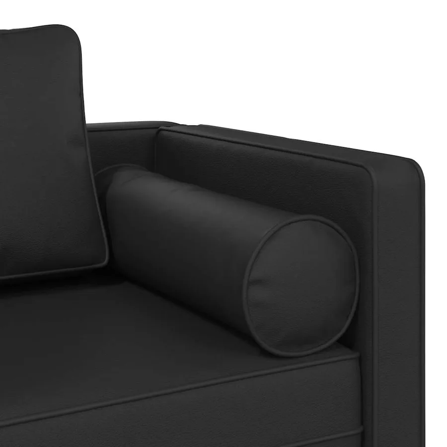 Chaise longue avec coussins noir similicuir - 6