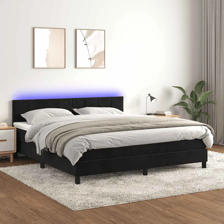 Sommier à lattes de lit avec matelas et LED Noir 160x200 cm