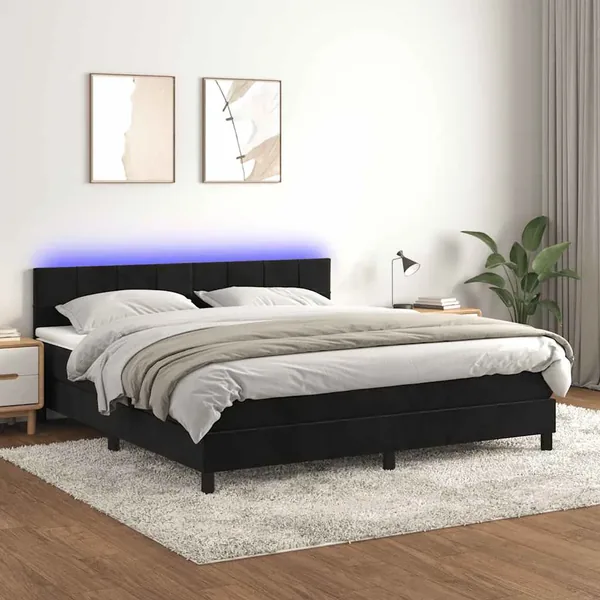 Sommier à lattes de lit avec matelas et LED Noir 160x200 cm
