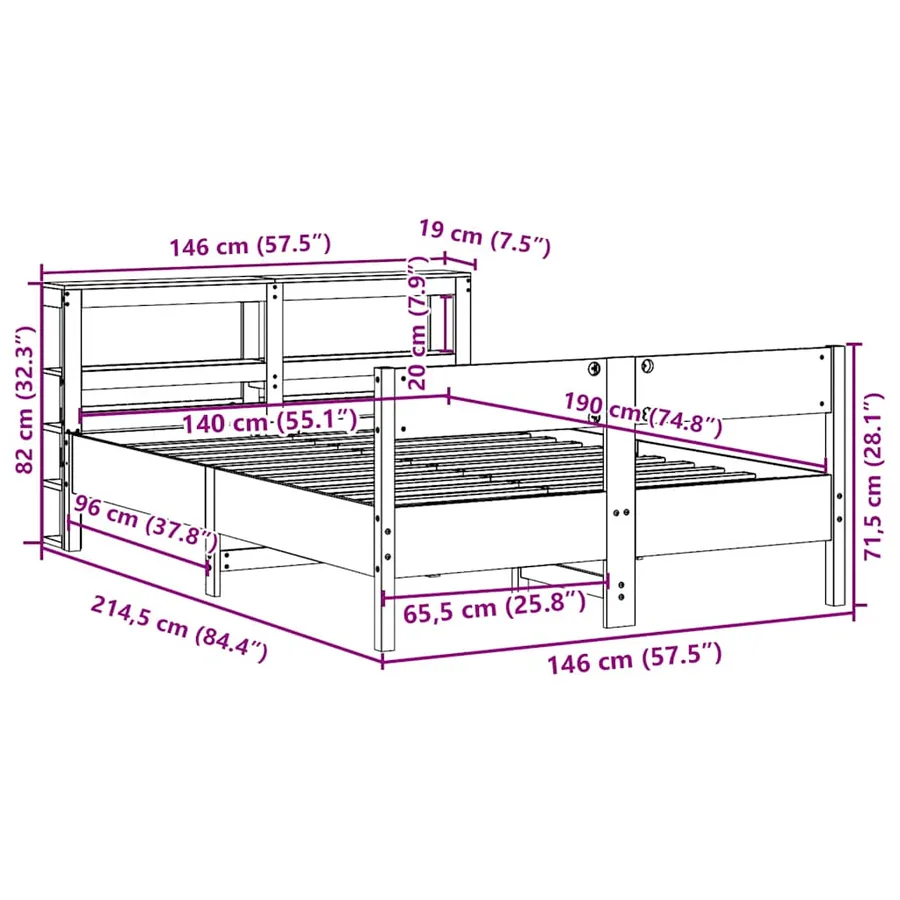 Cadre de lit sans matelas cire marron 140x190cm bois pin massif - 12