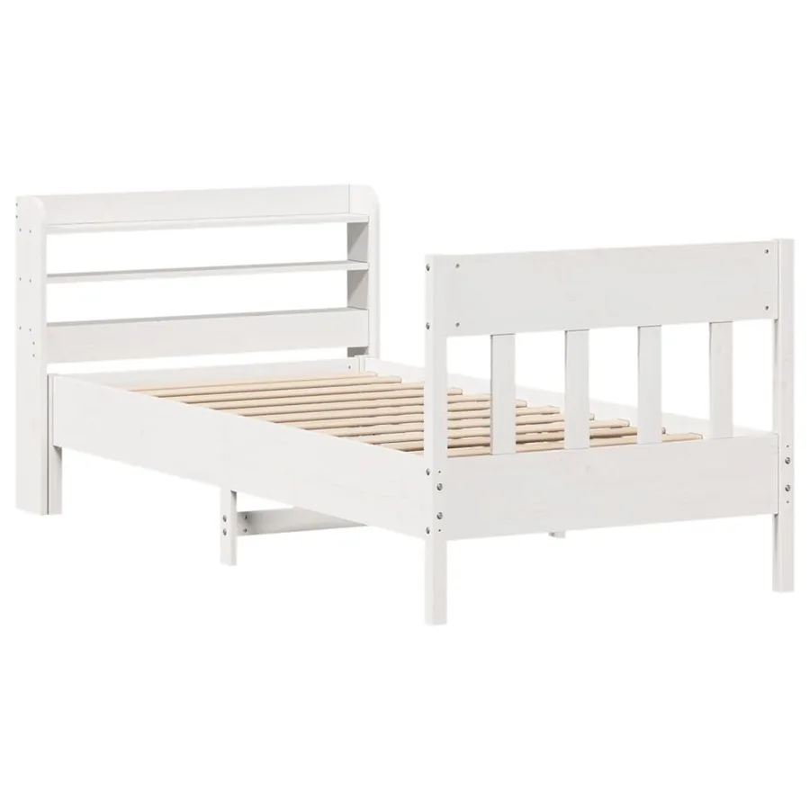 Cadre de lit sans matelas blanc 75x190 cm bois de pin massif - 3