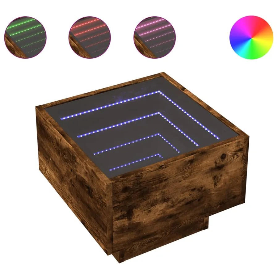 Table de chevet avec LED infini chêne fumé 40x40x30 cm - 2