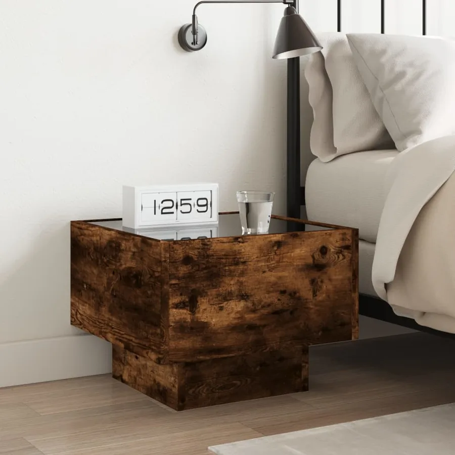 Table de chevet avec LED infini chêne fumé 40x40x30 cm - 4