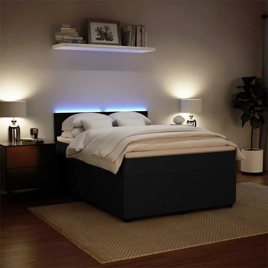 Sommier à lattes de lit avec matelas Noir 140x190 cm Velours - 4