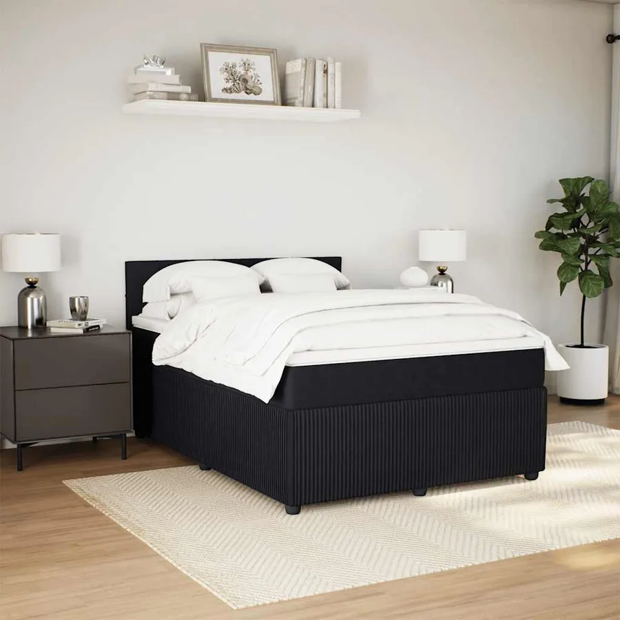Sommier à lattes de lit avec matelas Noir 140x190 cm Velours - 5
