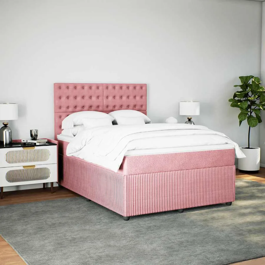 Sommier à lattes de lit avec matelas Rose 140x190 cm Velours - 4