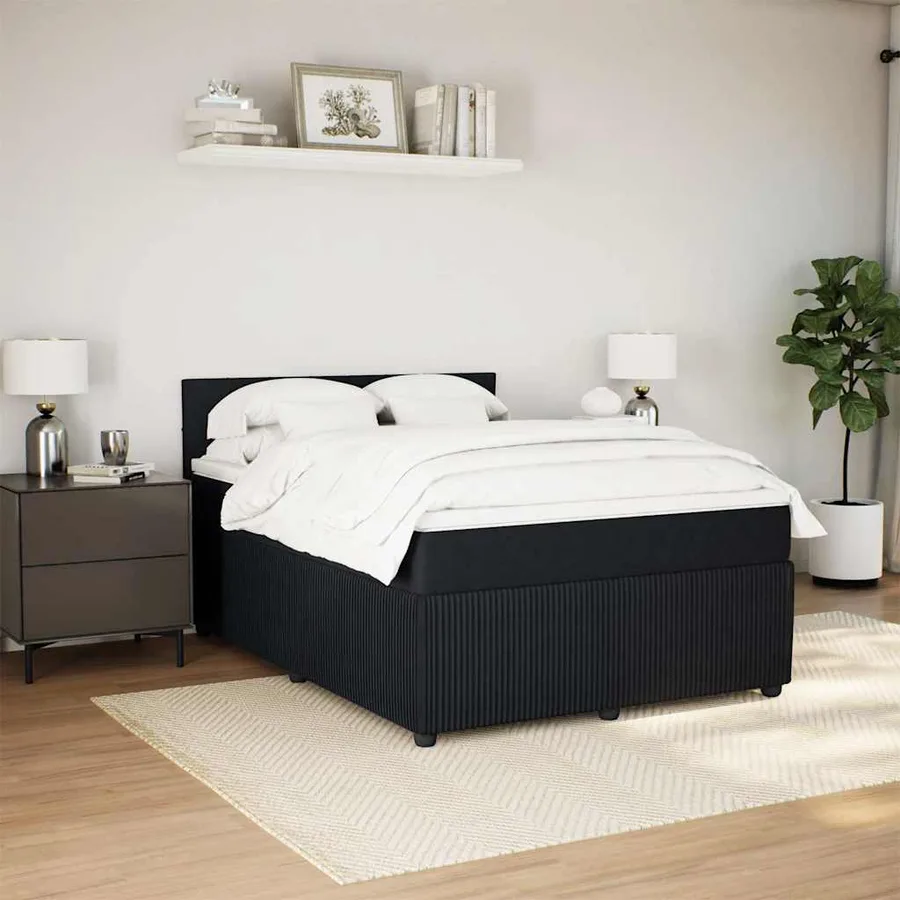 Sommier à lattes de lit avec matelas Noir 140x190 cm Velours - 3