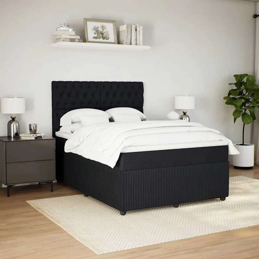 Sommier à lattes de lit avec matelas Noir 140x190 cm Velours - 3