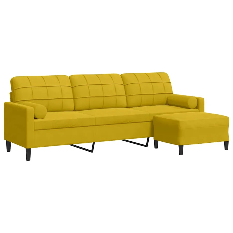 Canapé à 3 places avec repose-pied jaune 210 cm velours - 2