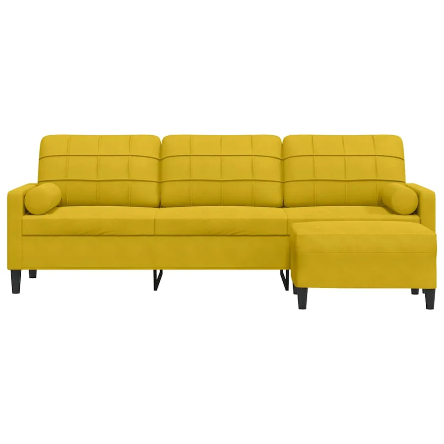 Canapé à 3 places avec repose-pied jaune 210 cm velours - 3