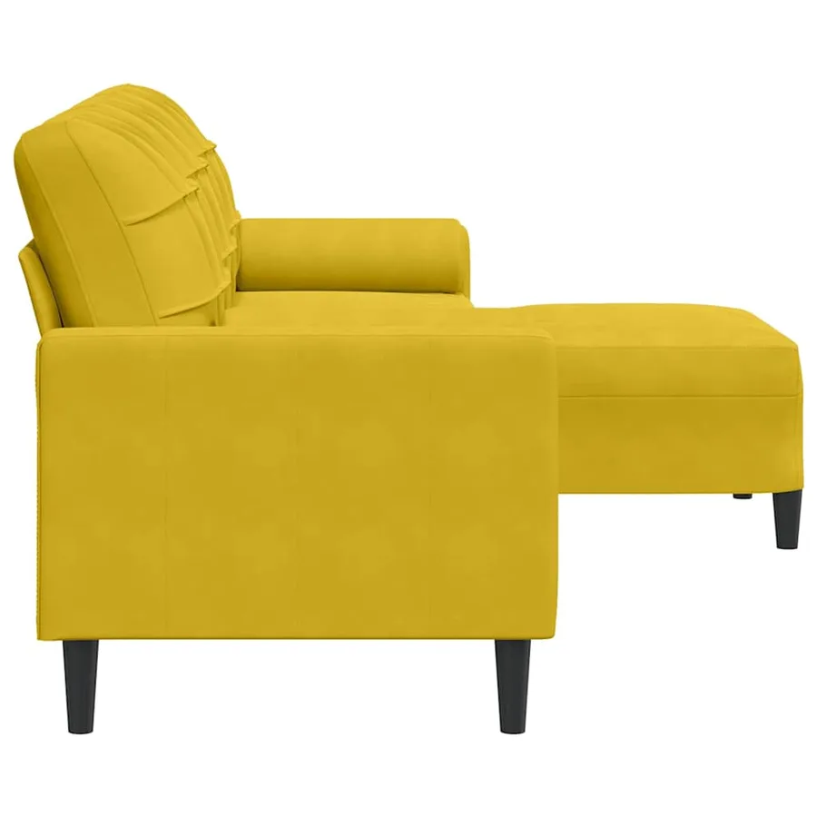 Canapé à 3 places avec repose-pied jaune 210 cm velours - 4