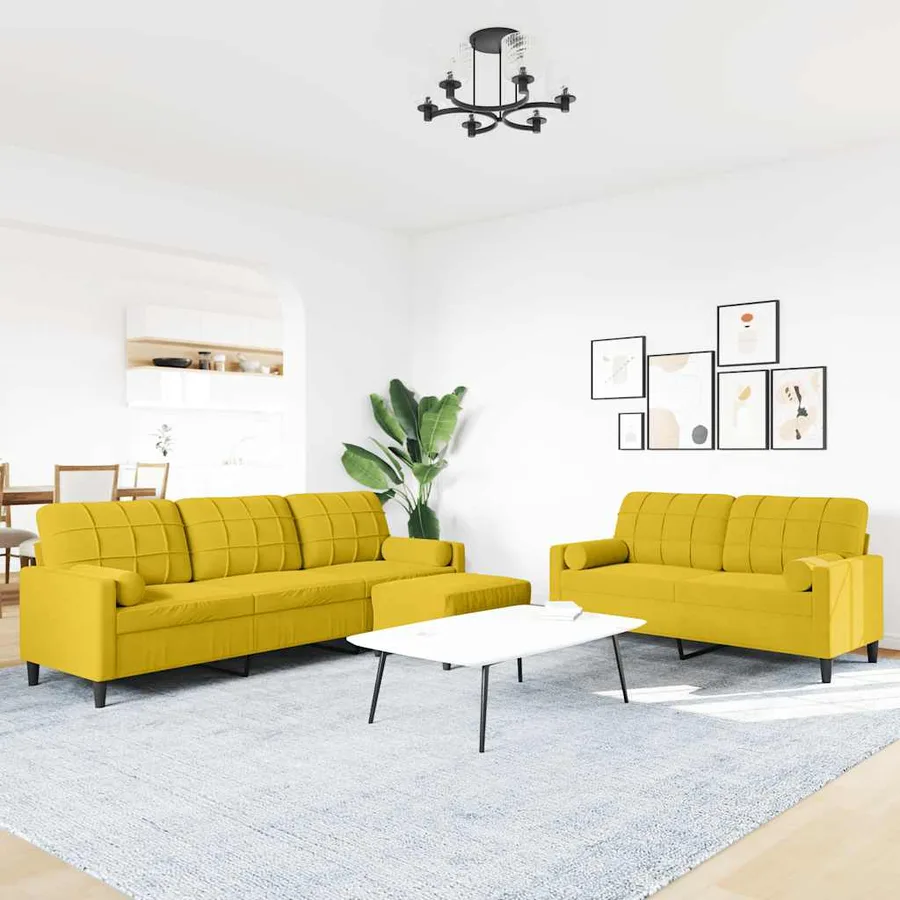 Ensemble de canapés 3 pcs avec coussins et traversins velours - 3
