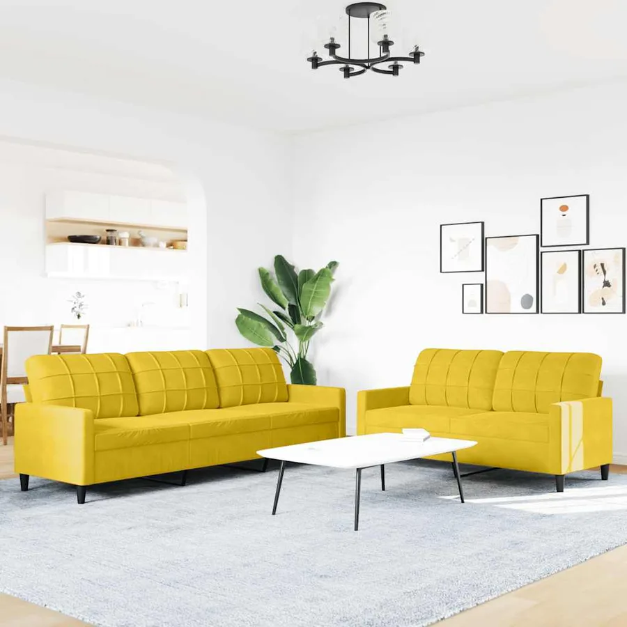 Ensemble de canapés 2 pcs avec coussins Jaune Velours - 3
