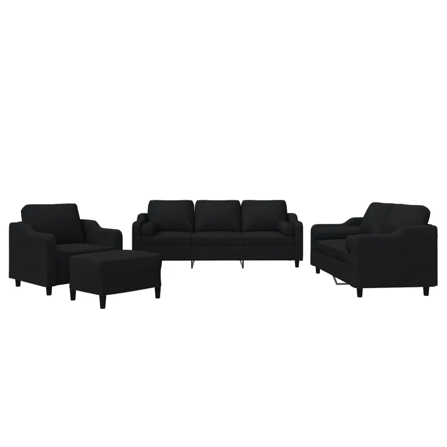 Ensemble de canapés 4 pcs avec coussins noir tissu - 2