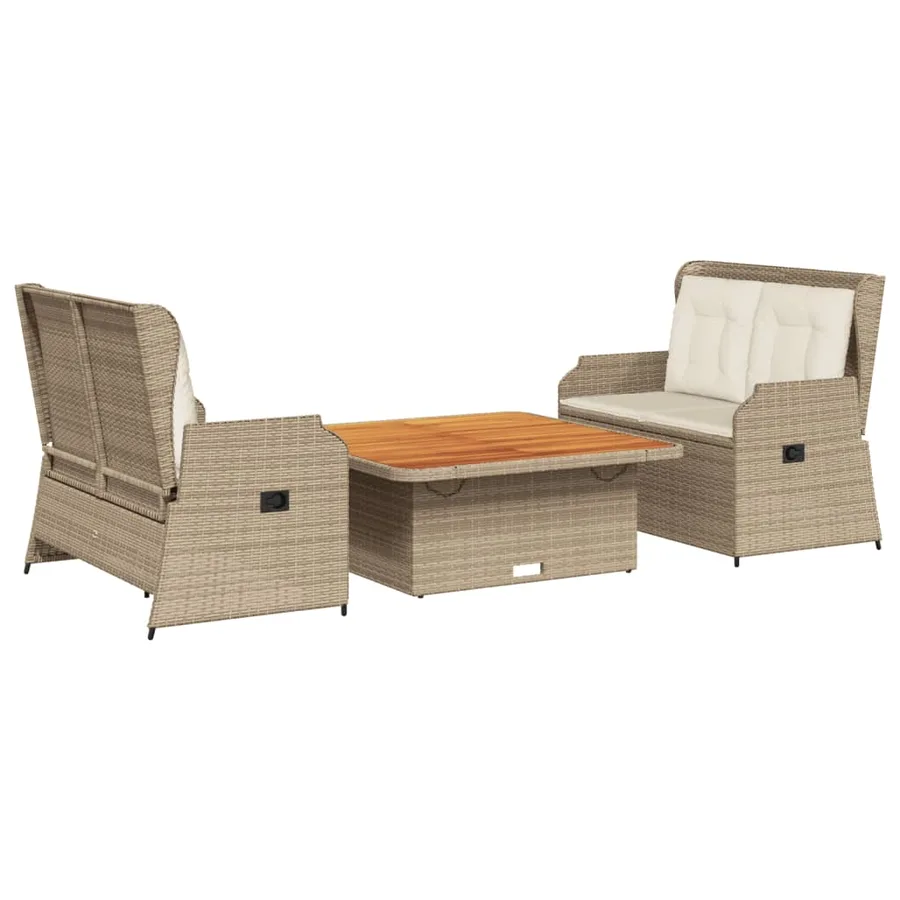 Salon de jardin avec coussins 3 pcs beige résine tressée - 2