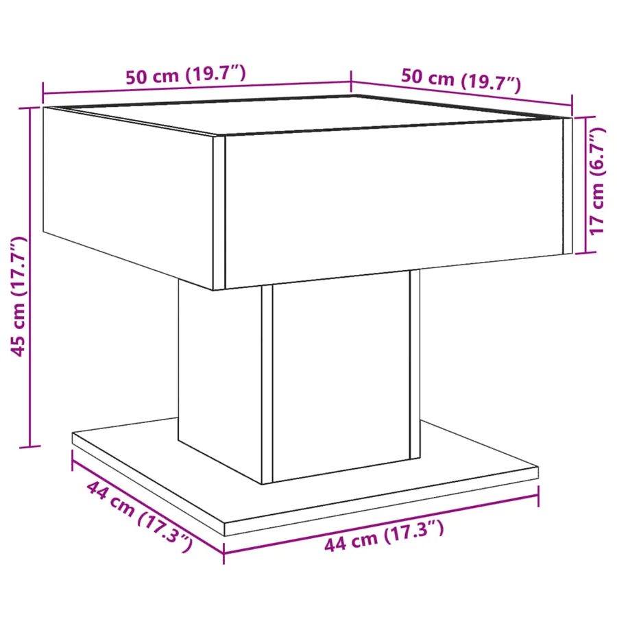 Table basse avec LED blanc 50x50x45 cm bois d'ingénierie - 13