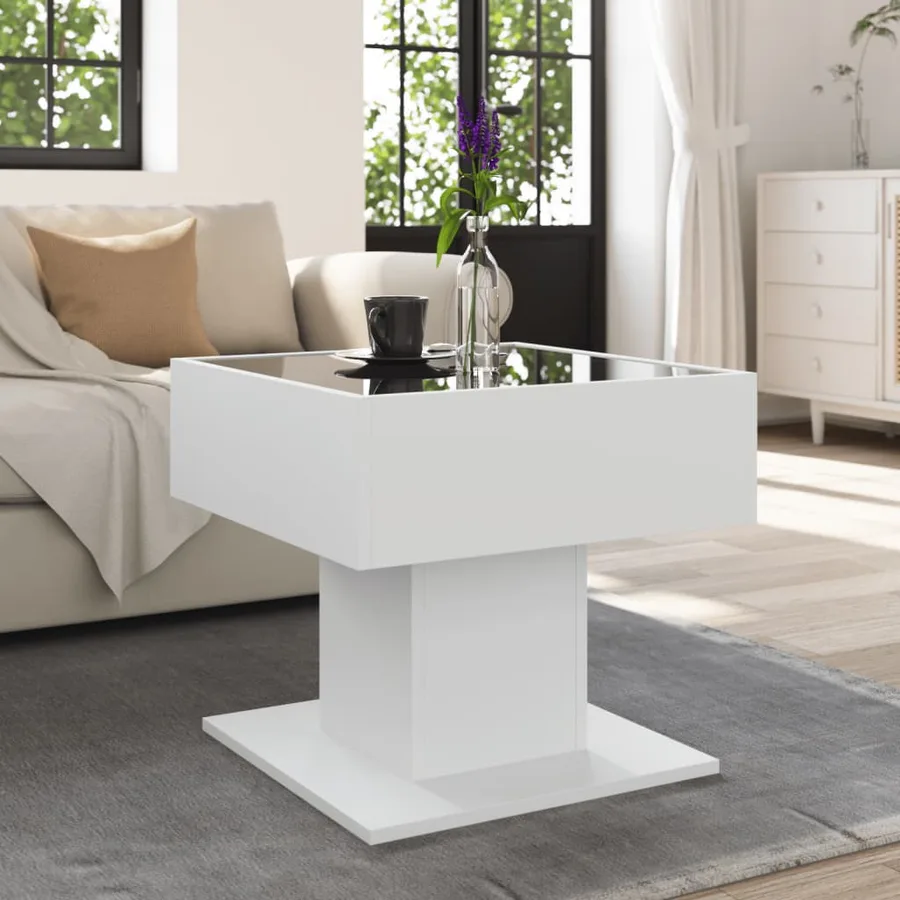 Table basse avec LED blanc 50x50x45 cm bois d'ingénierie - 4