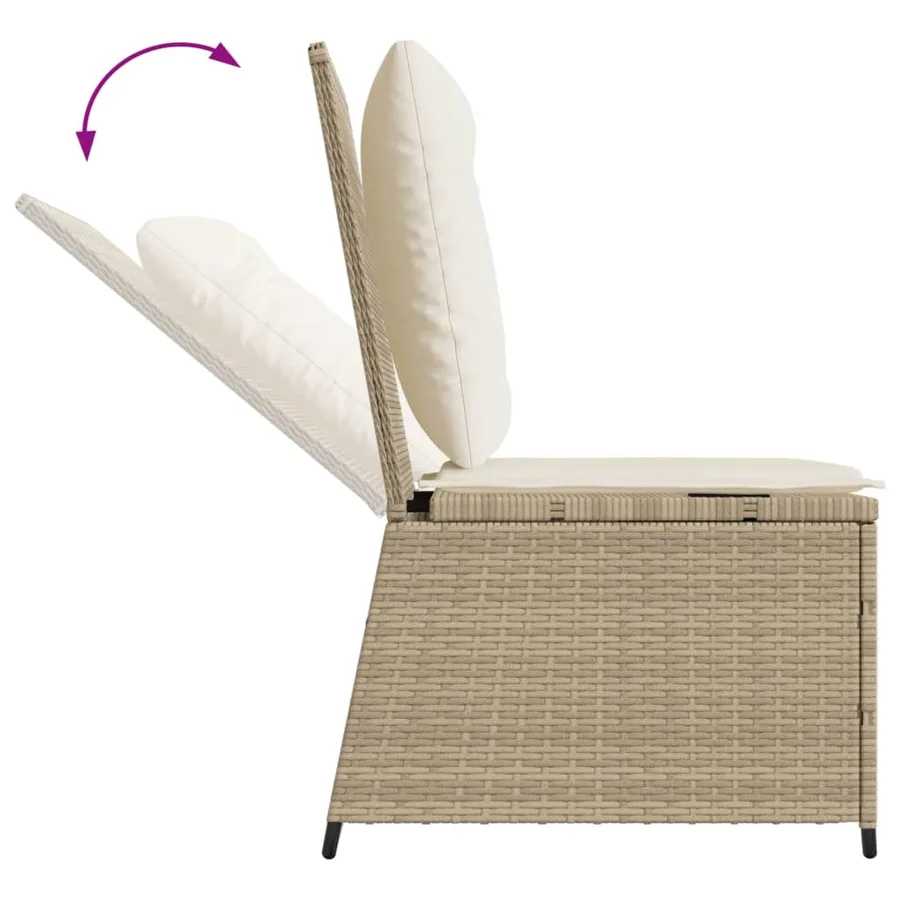 Canapé inclinable de jardin avec coussins beige résine tressée - 7