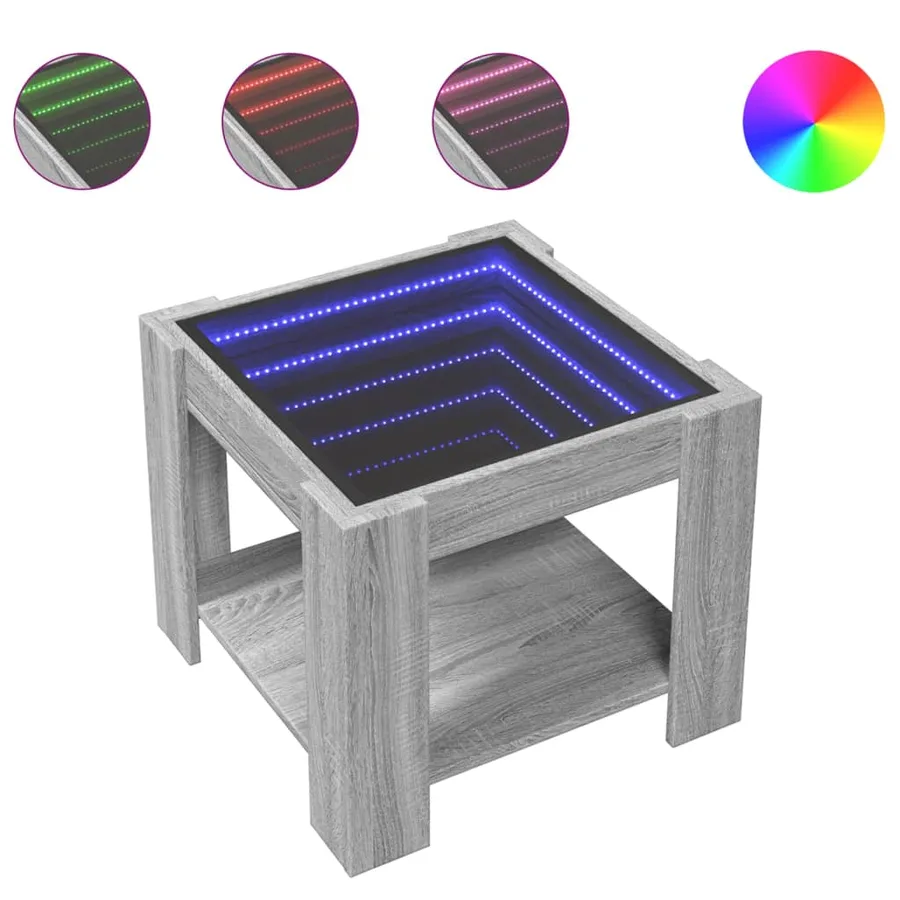 Table basse avec LED sonoma gris 53x53x45 cm bois d'ingénierie - 2