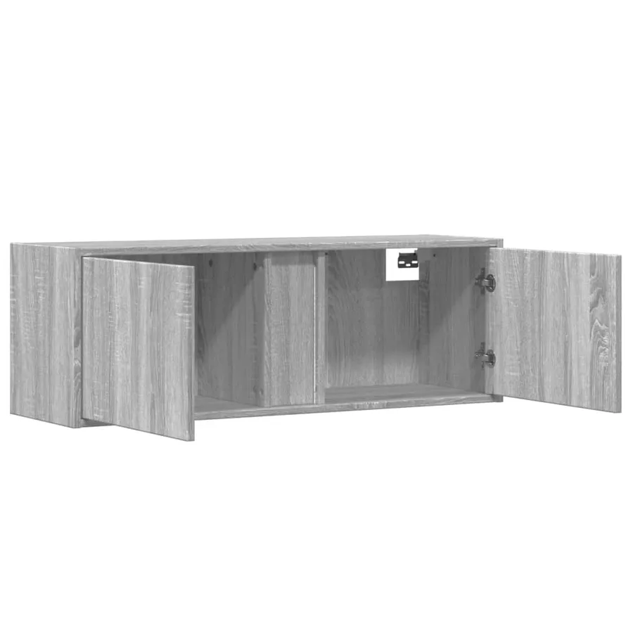 Meuble TV mural avec lumières LED sonoma gris 100x31x35 cm - 9