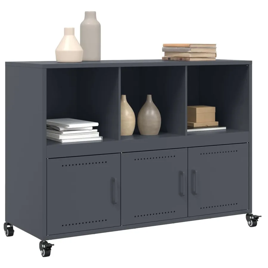 Buffet anthracite 100,5x39x72 cm acier - 4