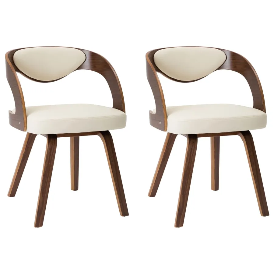 Chaises à manger lot de 2 crème bois courbé et similicuir - 2