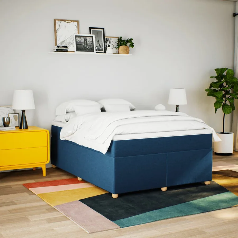 Sommier à lattes de lit avec matelas Bleu 140x200 cm Tissu - 3