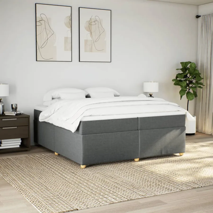 Sommier à lattes de lit avec matelas Gris foncé 200x200cm Tissu - 3