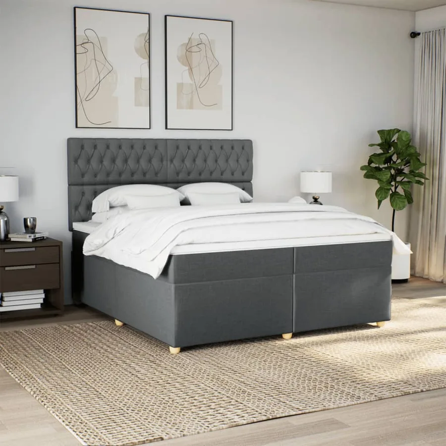 Sommier à lattes de lit avec matelas Gris foncé 200x200cm Tissu - 3