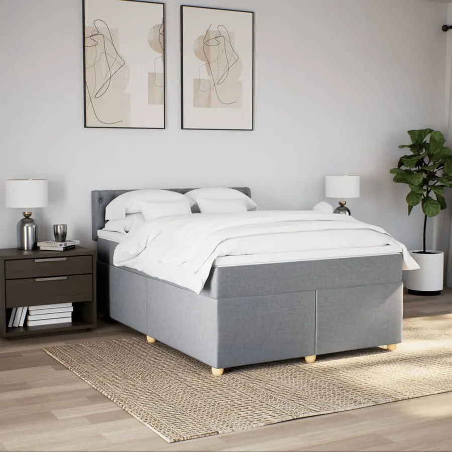 Sommier à lattes de lit avec matelas Gris clair 140x190cm Tissu - 3