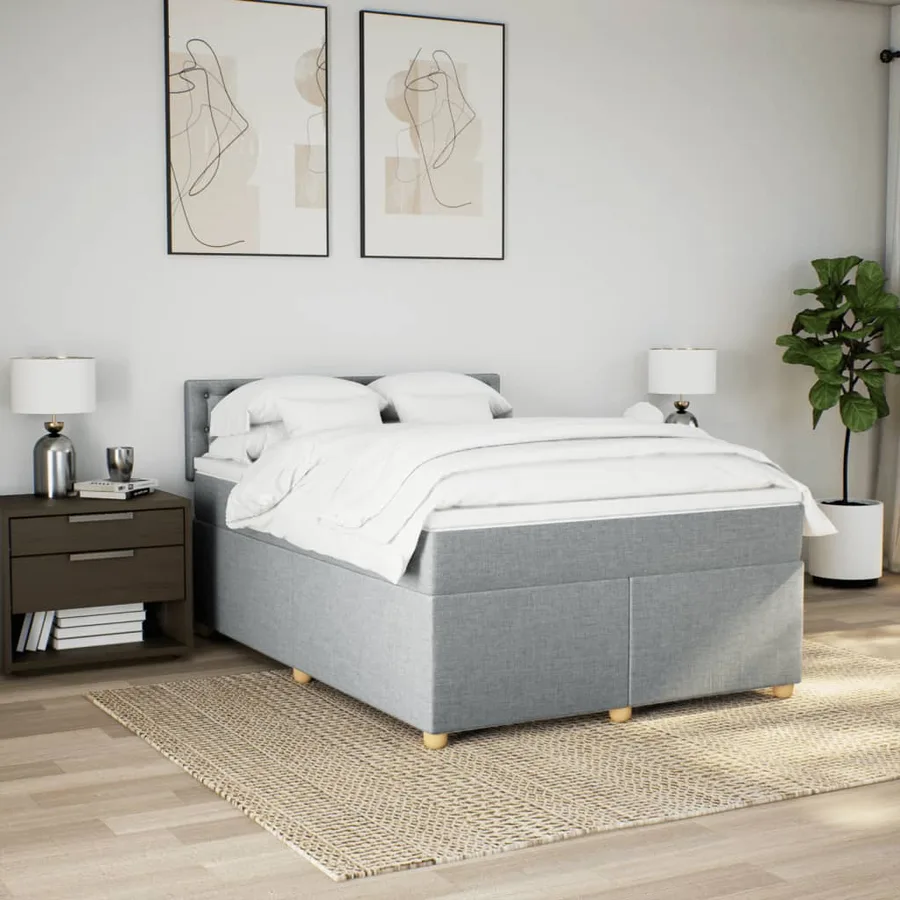 Sommier à lattes de lit avec matelas Gris clair 140x190cm Tissu - 3