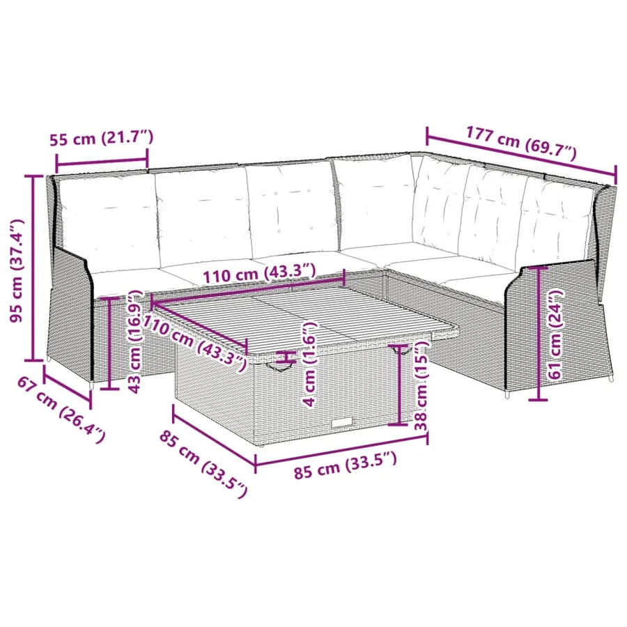 Salon de jardin avec coussins 5 pcs beige résine tressée - 12