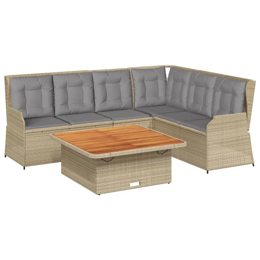 Salon de jardin avec coussins 5 pcs beige résine tressée - 2