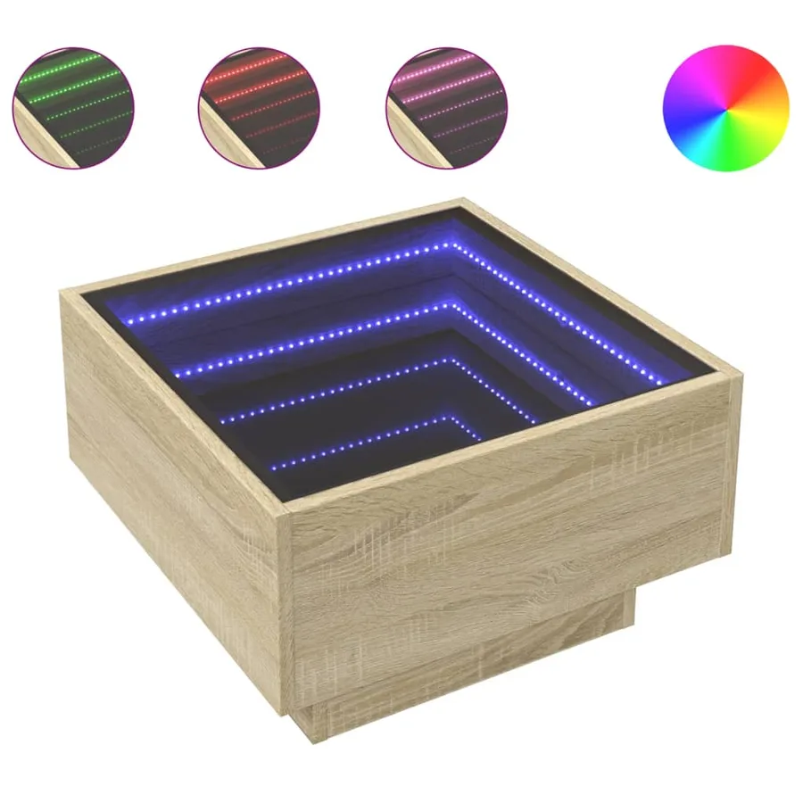 Table basse avec LED chêne sonoma 50x50x30 cm bois d'ingénierie - 2