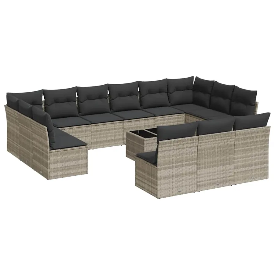 Salon de jardin avec coussins 14 pcs gris clair résine tressée - 2