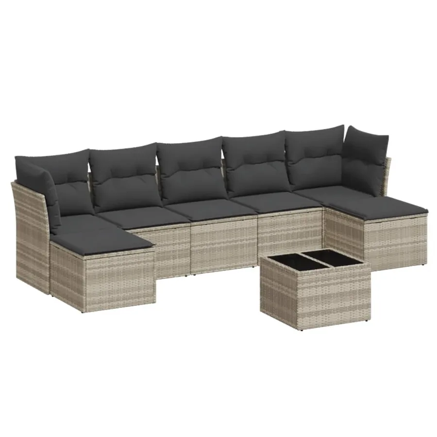 Salon de jardin 8 pcs avec coussins gris clair résine tressée - 2