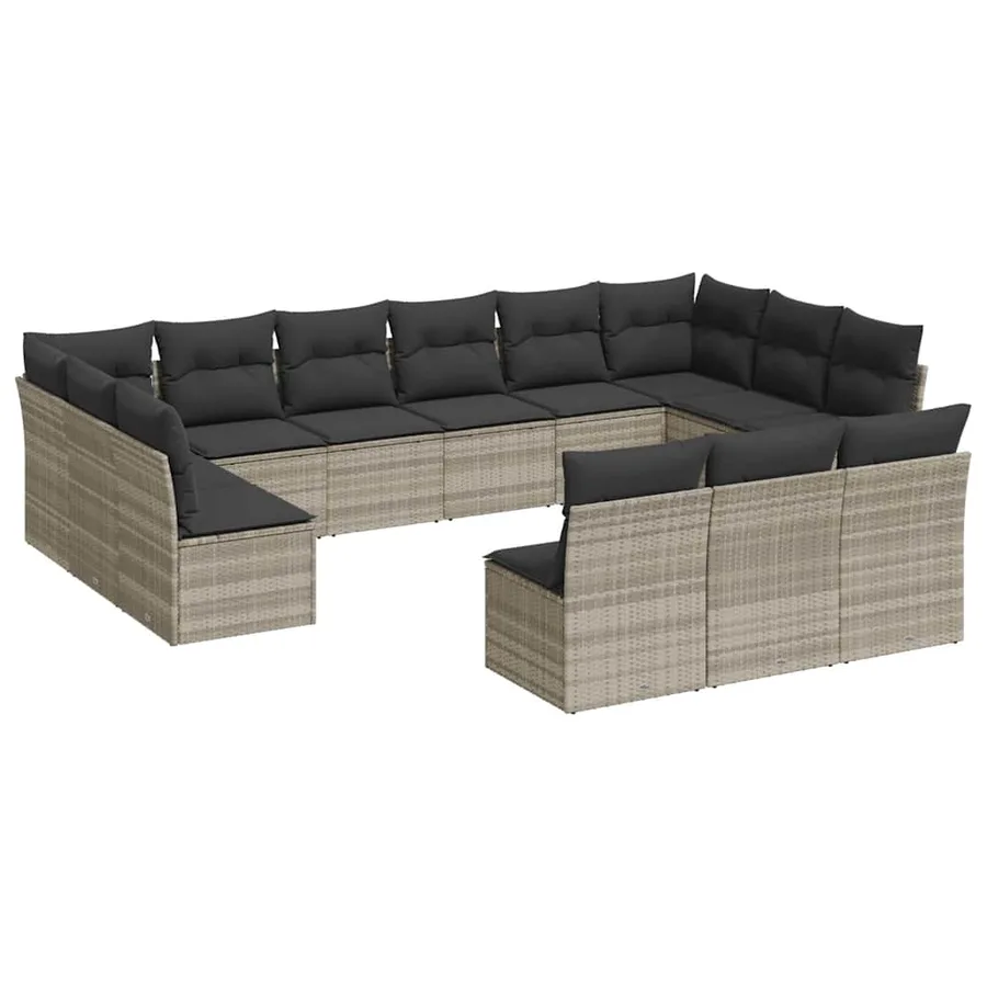 Salon de jardin avec coussins 13 pcs gris clair résine tressée - 2