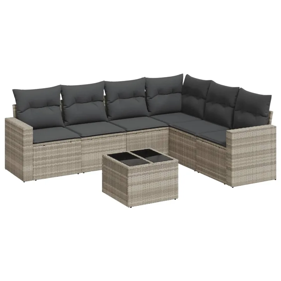 Salon de jardin avec coussins 7 pcs gris clair résine tressée - 2