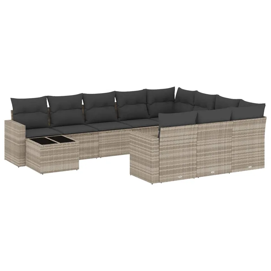 Salon de jardin 11 pcs avec coussins gris clair résine tressée - 2