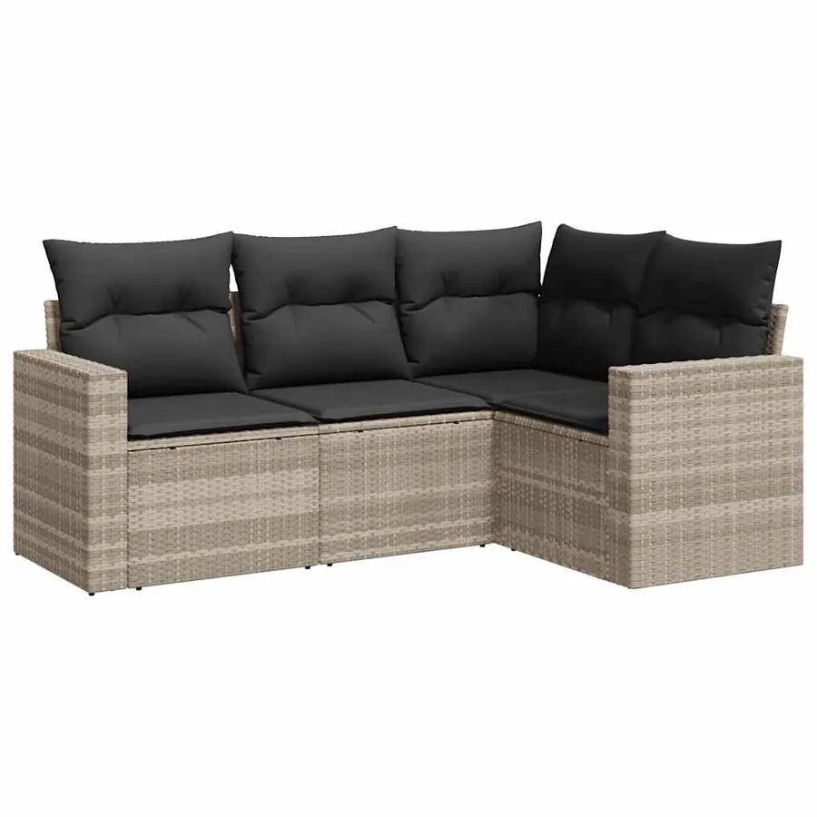 Salon de jardin 4 pcs avec coussins gris clair résine tressée - 2