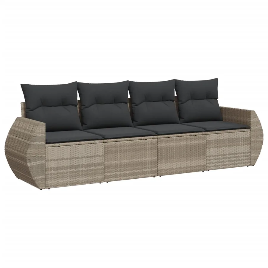 Salon de jardin 4 pcs avec coussins gris clair résine tressée - 2