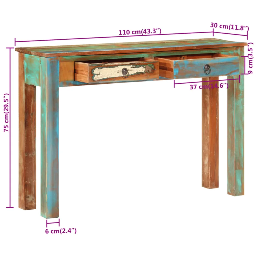 Table console 110x30x75 cm bois massif de récupération - 9