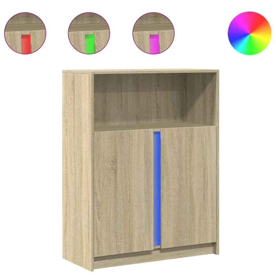 Buffet avec LED chêne sonoma 77x34x100 cm bois d'ingénierie - 2