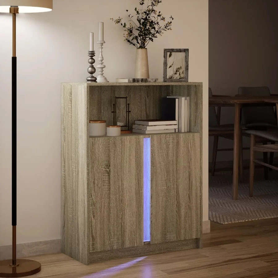 Buffet avec LED chêne sonoma 77x34x100 cm bois d'ingénierie - 5