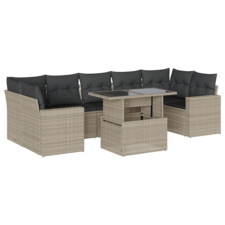 Salon de jardin 8 pcs avec coussins gris clair résine tressée - 2