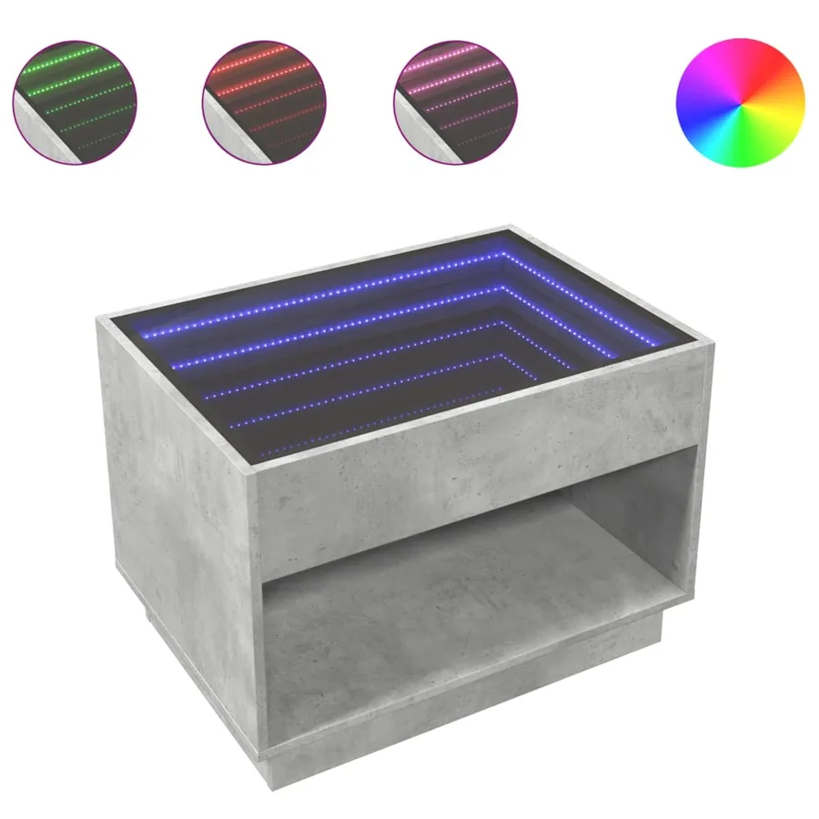Table basse avec LED infini gris béton 70x50x50 cm - 2